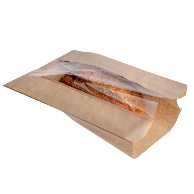 Bolsas redondas para ventana de pan kraft natural - Diseño genérico de trigo, 8 1/2 x 4 1/2 x 14 "