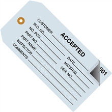 Etiquetas de inspección "aceptadas" numeradas de 2 partes (000-499), azul, 4 3/4 x 2 3/8 "