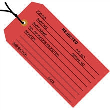 Etiquetas de inspección "rechazadas" pre-ensartadas, rojas, 4 3/4 x 2 3/8 "