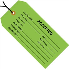 Etiquetas de inspección pre-ensartadas "aceptadas", verdes, 4 3/4 x 2 3/8 "