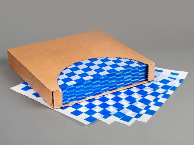 Hojas para alimentos enceradas en seco a cuadros azules, 30 x 30 cm