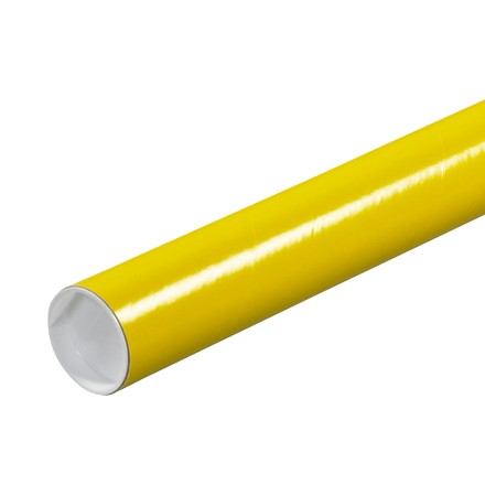 Tubos para correo con tapas, redondos, amarillos, 2 x 12 ", .060" de grosor