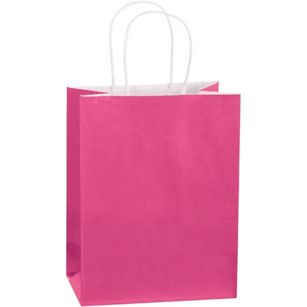 Bolsas de papel para compras con tinta rosa, Cub - 8 x 4 1/2 x 10 1/4 "