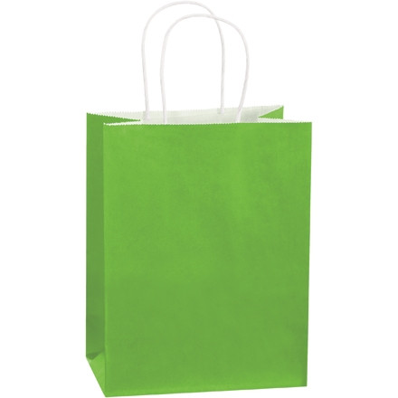 Bolsas para compras de papel teñido de color verde cítrico, Cub - 8 x 4 1/2 x 10 1/4 "