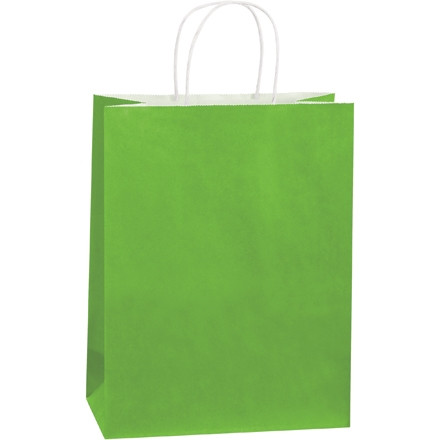 Bolsas para compras de papel teñido de verde cítrico, Debbie - 10 x 5 x 13 "