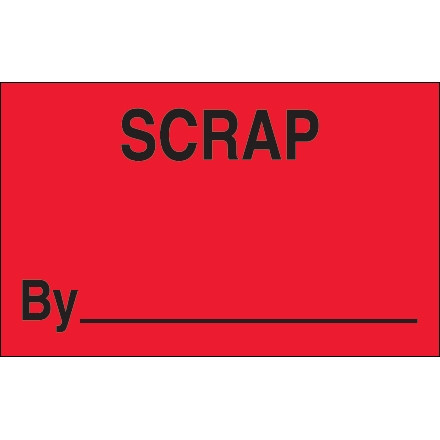 Etiquetas de producción de color rojo fluorescente "Scrap By", 1 1/4 x 2 "