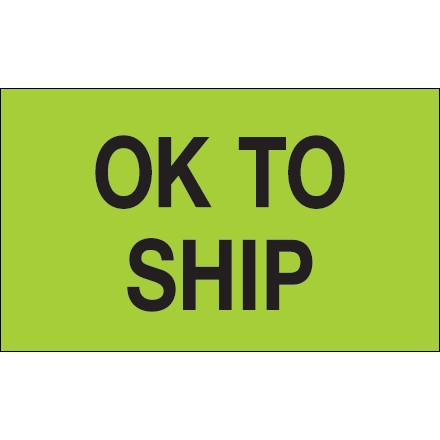 Etiquetas de producción verdes fluorescentes "OK para enviar", 3 x 5 "