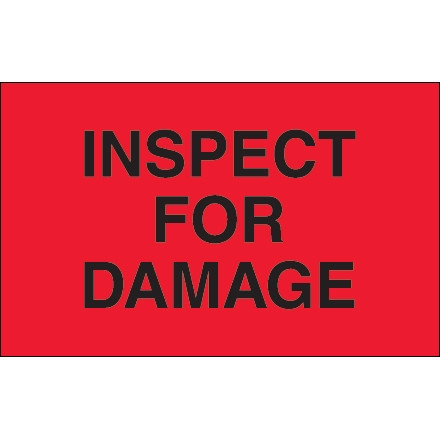 Etiquetas de producción de color rojo fluorescente "Inspeccionar si hay daños", 1 1/4 x 2 "