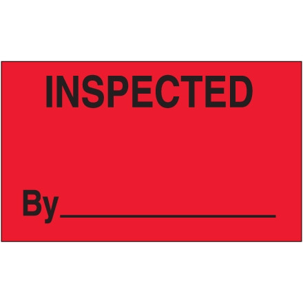 Etiquetas de producción "Inspeccionado por", 3 x 5 ", rojo fluorescente