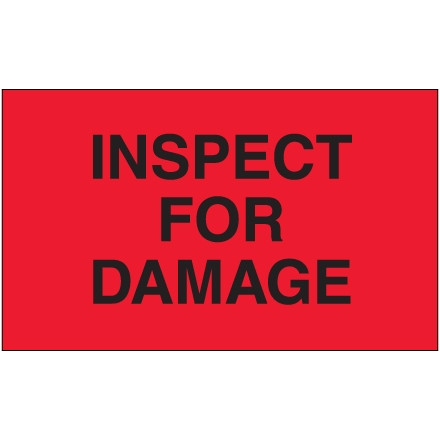 Etiquetas de producción de color rojo fluorescente "Inspeccionar en busca de daños", 3 x 5 "