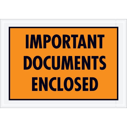 Sobres "Documentos importantes adjuntos", naranja, 5 1/4 x 7 1/2 "