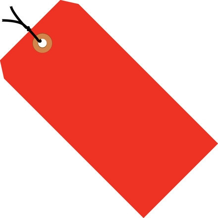 Etiquetas de envío pre-ensartadas de color rojo fluorescente # 3 - 3 3/4 x 1 7/8 "