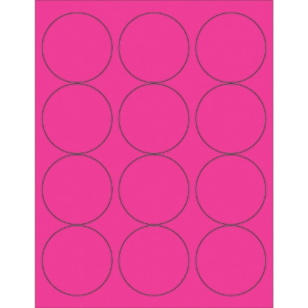 Etiquetas láser de círculo rosa fluorescente, 2 1/2 "