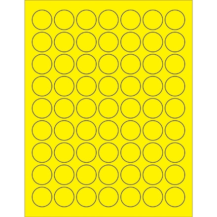 Etiquetas láser de círculo amarillo fluorescente, 1 "