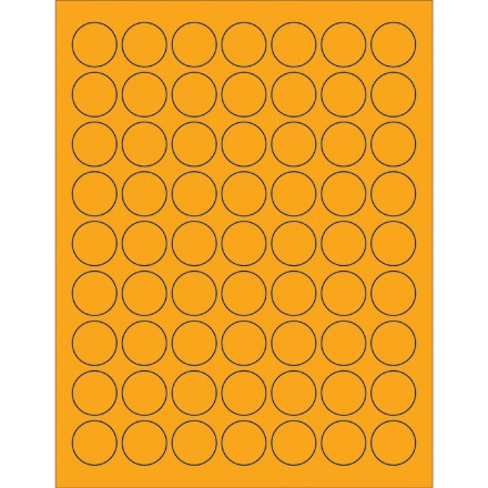 Etiquetas láser circulares de color naranja fluorescente, 1 "