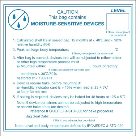 Etiquetas de "Precaución para dispositivos sensibles a la humedad", 4 x 4 "