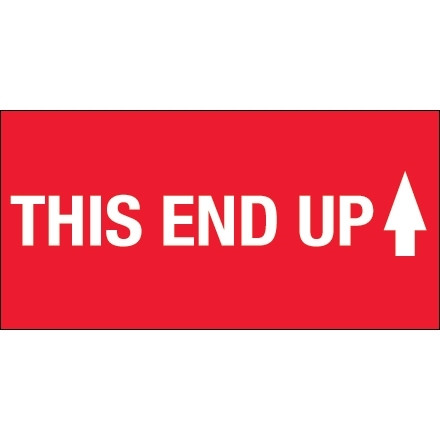 Etiquetas rojas fluorescentes de alto brillo "This End Up", 2 x 4 "