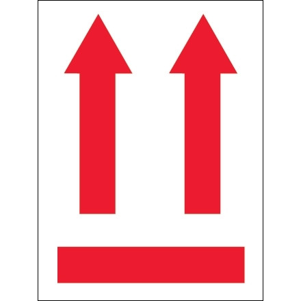 Etiquetas adhesivas internacionales para manipulación segura - Flechas rojas hacia arriba, 3 x 4 "