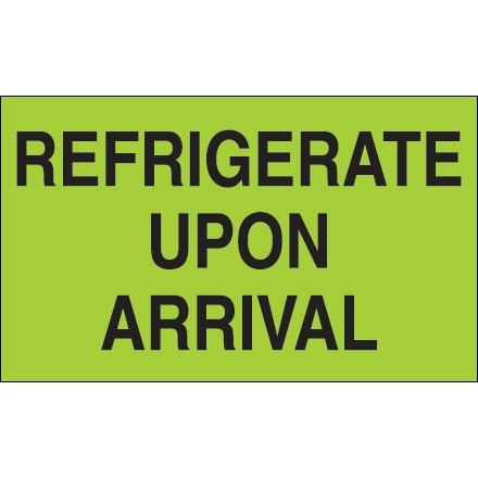 Etiquetas verdes climáticas "Refrigerate Upon Arrival", 3 x 5 "