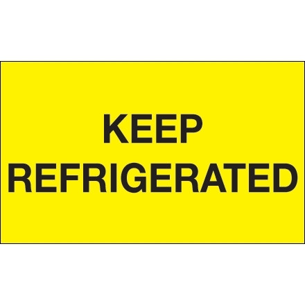Etiquetas climáticas amarillas fluorescentes "Keep Refrigerated", 3 x 5 "