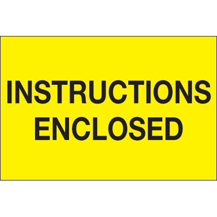 "Instrucciones adjuntas" Etiquetas amarillas fluorescentes, 2 x 3 "