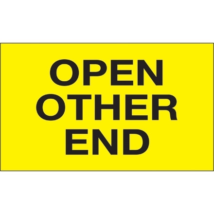 Etiquetas amarillas fluorescentes "Open Other End", 3 x 5 "