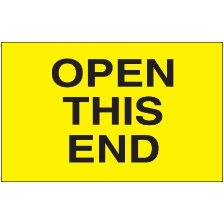 Etiquetas amarillas fluorescentes "Open This End", 3 x 5 "