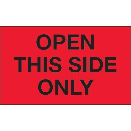 Etiquetas rojas fluorescentes "Abrir solo por este lado", 3 x 5 "
