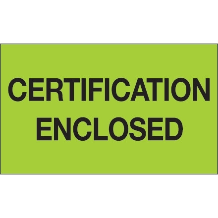 Etiquetas verdes "Certificación adjunta", 3 x 5 "