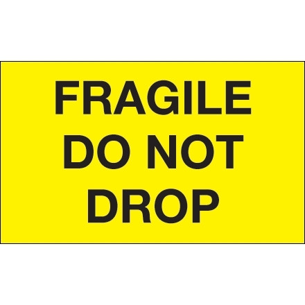 Etiquetas amarillas fluorescentes "Frágiles - No dejar caer", 3 x 5 "