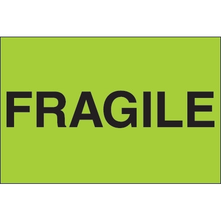 Etiquetas verdes "frágiles", 2 x 3 "