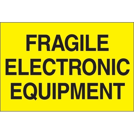 Etiquetas amarillas fluorescentes "Frágil - Equipo electrónico", 2 x 3 "