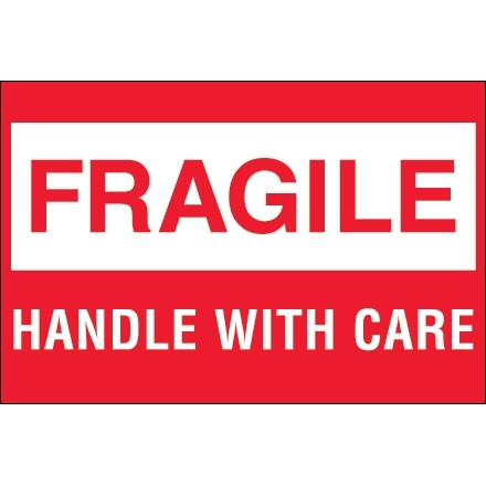 Etiquetas "Frágiles - Manipule con cuidado", 2 x 3 ", blancas / rojas