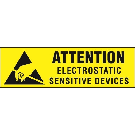 Etiquetas de advertencia de estática: "Dispositivos sensibles a la electricidad estática", 3/8 x 1 1/4 "