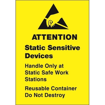 Etiquetas amarillas de advertencia de electricidad estática: "Dispositivos sensibles a la electricidad estática", 1 3/4 x 2 1/2 "