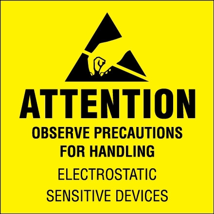 Etiquetas de advertencia de electricidad estática: "Atención: observe las precauciones", 2 x 2 "