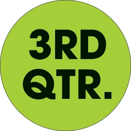Verde "3RD QTR". Etiquetas circulares de inventario, 2 "