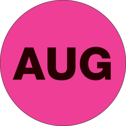 Etiquetas circulares para inventario de color rosa fluorescente "AUG", 1 "