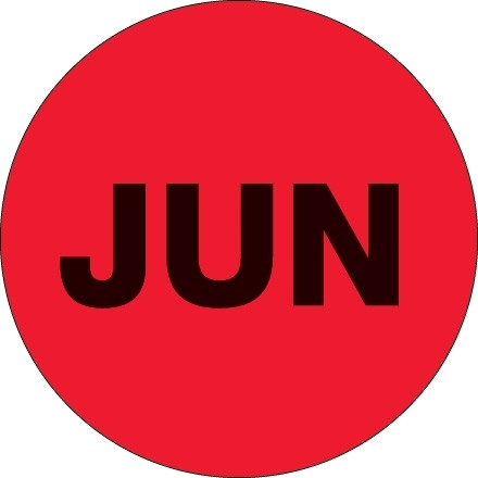 Etiquetas de inventario circulares rojas fluorescentes "JUN", 2 "