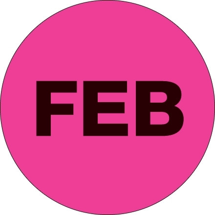 Etiquetas circulares para inventario de color rosa fluorescente "FEB", 1 "