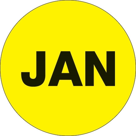 Etiquetas de inventario circulares amarillas fluorescentes "JAN", 1 "
