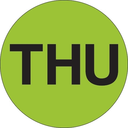 Etiquetas de inventario circulares verdes "THU", 1 "