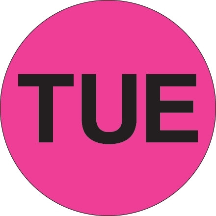 Etiquetas circulares para inventario de color rosa fluorescente "TUE", 1 "