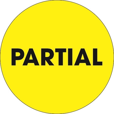 Etiquetas de inventario circulares "parciales" amarillas fluorescentes, 2 "
