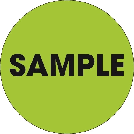 Etiquetas circulares de inventario de "muestra" de color verde fluorescente, 2 "