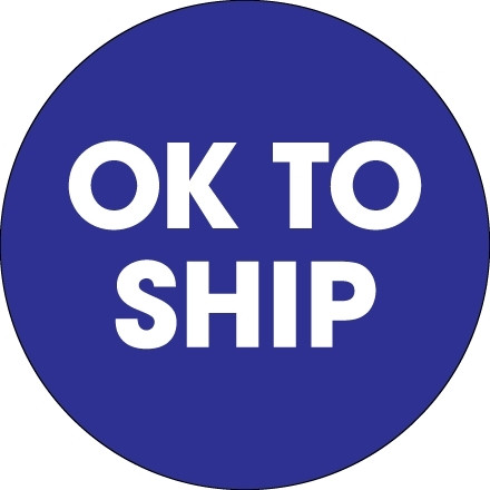 Etiquetas de inventario circulares azules "Ok para enviar", 2 "