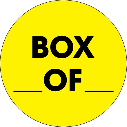 Caja amarilla fluorescente ___ de ___ "Etiquetas circulares de inventario, 2"