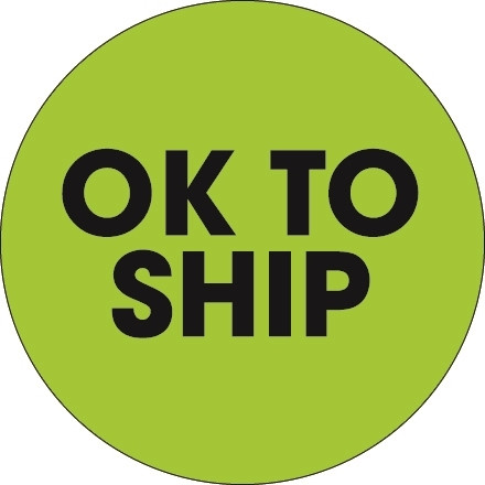 Etiquetas circulares de inventario de color verde fluorescente "Ok para enviar", 2 "