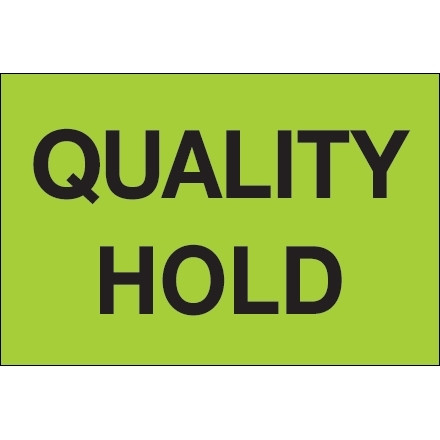 Etiquetas de inventario fluorescentes de color verde "Retención de calidad", 2 x 3 "