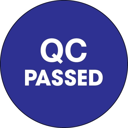 Etiquetas de inventario circulares azules "Control de calidad aprobado", 2 "